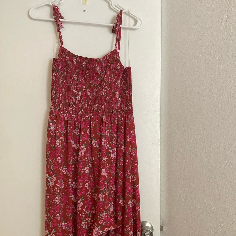 Red/pink floral high low dress